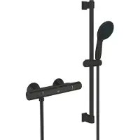 GROHE Precision Start Thermostat-Brausebatterie, mit Brausegarnitur 600mm, 345972431, Farbe: Matt Black