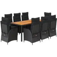 vidaXL 9-tlg. Garten-Essgruppe mit Kissen Schwarz Poly Rattan