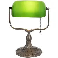 Clayre & Eef Schreibtischlampe Bankerslampe 27x20x36 cm Grün Braun Metall