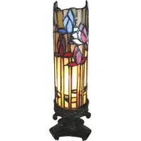 Clayre & Eef Tiffany Tischlampe 15x15x27 cm Beige Blau Glas Blumen