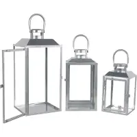Mojawo 3er Gartenlaternen Laternen Metall Windlicht Silber H24/33/41cm