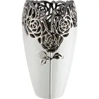 Gilde Tischvase "Vase Rose weiß H. 31,5 cm", weiß, B:17,5cm H:31,5cm T:17,5cm Ø:17,5cm, Keramik, Vasen, Tischvase