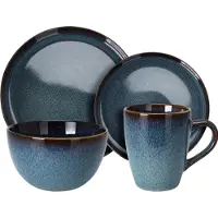 Excellent houseware 16-teiliges Geschirrset aus Steingut, reaktive Glasur, spülmaschinen- & mikrowellengeeignet