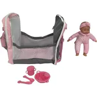 Anek Puppe mit Rucksack und Kinderbett