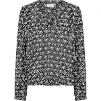 Kaffe Langarm-Bluse Regular fit Black/Moonstruck Retro Print black darkgrey