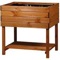 Dobar Hochbeet Kubus 2.0 mit Ablage und Pflanzfolie, Hellbraun, 78x58x78 cm