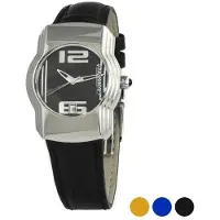 Chronotech Rechteckige Uhr ct7279m04 aus Edelstahl mit Lederarmband, 37 mm Gehäuse, 19 mm Armband
