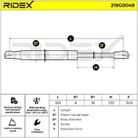 RIDEX 219G0049 Gasfeder Heckklappendämpfer passend für PEUGEOT 206 Schrägheck (2A/C) 510mm