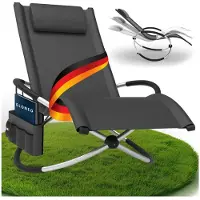 Aktiv shop GmbH ELONEO Schaukelliege Outdoor mit Tasche, Relaxliege bis 180kg, Schaukelsessel Outdoor, Liegestuhl wetterfest, Sonnenliege, anthrazit