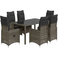vidaXL 7-tlg. Garten-Bistro-Set mit Kissen Grau Poly Rattan