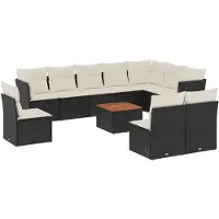 vidaXL 11-tlg. Garten-Sofagarnitur mit Kissen Schwarz Poly Rattan