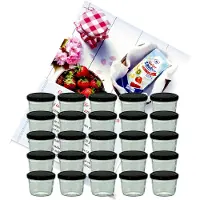 MamboCat 25er Set Sturzglas 230 ml Marmeladenglas Einmachglas Einweckglas To 82 schwarzer Deckel incl. Diamant-Zucker Gelierzauber Rezeptheft