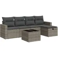 vidaXL 6-tlg. Garten-Sofagarnitur mit Kissen Grau Poly Rattan