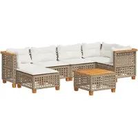 vidaXL 7-tlg. Garten-Sofagarnitur mit Kissen Beige Poly Rattan