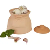 MamboCat Knoblauchtopf Knofi Terrakotta Vorrats-Dose Deckel Aufbewahrung Gemüse-Topf natural