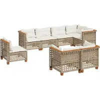 vidaXL 8-tlg. Garten-Sofagarnitur mit Kissen Beige Poly Rattan