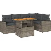 vidaXL 6-tlg. Garten-Sofagarnitur mit Kissen Grau Poly Rattan Akazie