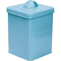 QUVIO Waschmittelbox - Aufbewahrungsbox - Behälter für Waschmittel - Aufbewahrungsschale - Mit Deckel - Blau - Metall - 15,5 x 15,5 x 23,3 cm