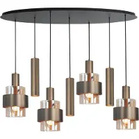 Highlight 7-flammige Pendelleuchte Marrone schwarz mit Kupferbronze oval