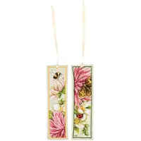 Lanarte Kreuzstich Stickpackung "Lesezeichen Rosa Seidendahlie, Marjolein Bastin, 2er-Set", Zählmuster, 6x20cm
