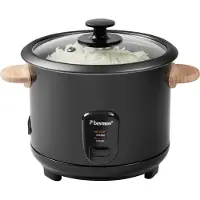 Bestron Reiskocher mit Bambusgriffen, für 8-10 Personen, inkl. Messbecher & Reislöffel, mit Warmhaltefunktion, 1,8 Liter Fassungsvermögen, 700 Watt, Farbe: Schwarz