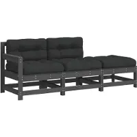 vidaXL 3-tlg. Garten-Lounge-Set mit Kissen Grau Massivholz