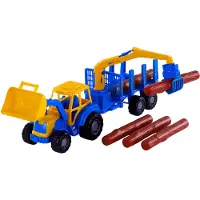 Cavallino Junior Traktor Spielzeug mit Kran Anhänger und Holz 46cm