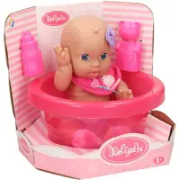 Lobbes Puppenset Bad rosa Babypuppe Spielzeug mit Zubehör für Kinder