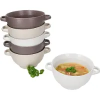 MamboCat 6x Sandy Suppentasse 450ml mit Henkeln Suppenterrine stapelbar Beige Braun Weiß