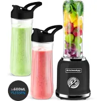 KitchenApp Blender to go - Retro-Mixer - Smoothie-Maker - Inklusive zwei Bechern und diversem Zubehör - Schwarz