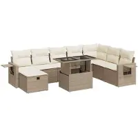 vidaXL 9-tlg. Garten-Sofagarnitur mit Kissen Beige Poly Rattan