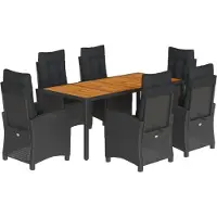 vidaXL 7-tlg. Garten-Essgruppe mit Kissen Schwarz Poly Rattan