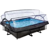 Exit Black Wood zwembad 300x200x65cm met filterpomp en overkapping - zwart