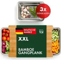 Blumtal Schneidebrett Bambus mit 3 Edelstahl Auffangschalen Ofengeeignet 40 cm x 28,5 cm