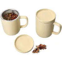 Ritzenhoff & Breker 2er Set Jasper Vanille Teebecher mit Deckel & Sieb aus Steingut - 406917