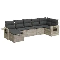 vidaXL 7-tlg. Garten-Sofagarnitur mit Kissen Hellgrau Poly Rattan