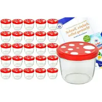 MamboCat 25er Set Sturzglas 230 ml To 82 Fliegenpilz Deckel rot weiß gepunktet incl. Diamant Gelierzauber Rezeptheft