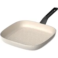 Berghoff Leo Grillpfanne, 26 cm, quadratisch, keramische Antihaftbeschichtung, induktionsgeeignet, recyceltes Aluminium, Cool-Touch Griff, weiß