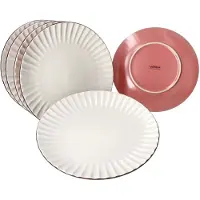 MÄSER OSITA Rose Weiß 6x Speiseteller Steingut 6 Personen große Essteller rosa Platte