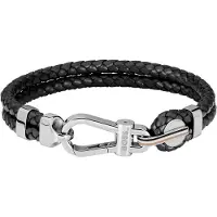 BOSS Schwarzes Armband aus geflochtenem Leder mit silberfarbenem Karabinerverschluss Grösse M
