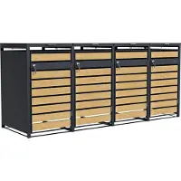 Axi Lucas Mülltonnenbox in Metall Anthrazit / Holzoptik | Mülltonnenverkleidung mit Deckel für 4 Tonnen - 240 - 960L | Müllbox / Aufbewahrungsbox für Mülltonnen