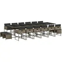 vidaXL 17-tlg. Garten-Essgruppe mit Kissen Grau Poly Rattan