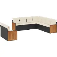 vidaXL 9-tlg. Garten-Sofagarnitur mit Kissen Schwarz Poly Rattan