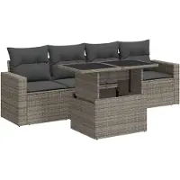 vidaXL 5-tlg. Garten-Sofagarnitur mit Kissen Grau Poly Rattan