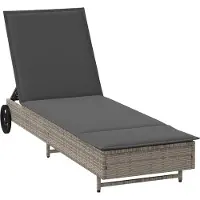 vidaXL Sonnenliege mit Rollen und Auflage Grau Poly Rattan