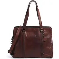 Spikes & Sparrow Leder Schultertasche Laptoptasche mit Laptopfach Kansas Shoulderbag Dark Brown dunkelbraun