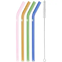Zwilling Trinkhalme "Sorrento", (Set, 5 tlg., 4 Glasstrohhalme und 1 Reinigungsbürste), Vier Glasstrohhalme, Borosilikatglas, gemischte Farben, gebogen
