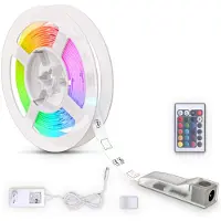 B.K.Licht LED Strip 3m mit Fernbedienung, buntes RGB Licht, dimmbar, selbstklebend, LED Streifen, Leiste, Gaming Deko, 3 Meter Lichtleiste, Lichtschlauch, Weiß