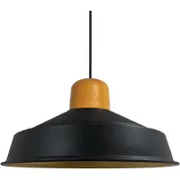 Bamyum Pendelleuchte | Asletl Industrielle | 41cm, E27, Moderne Holz Hängelampe, Metall Schwarz Lampe
