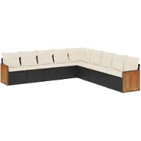 vidaXL 9-tlg. Garten-Sofagarnitur mit Kissen Schwarz Poly Rattan